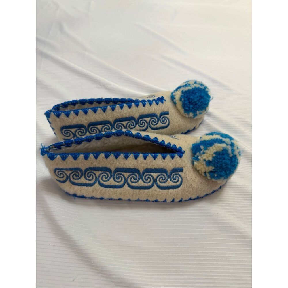 Minas Traditional Greek Woolen Slippers No 41 UK Size 7 Leather Bottom